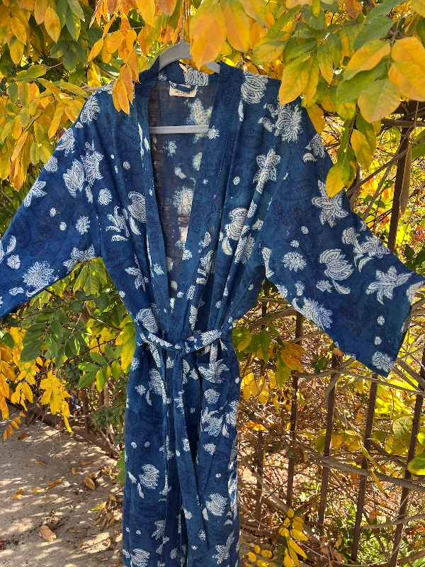 women's pajamas with a classic designIndigo Dyed Floral Block Print Kimono (Unisex)