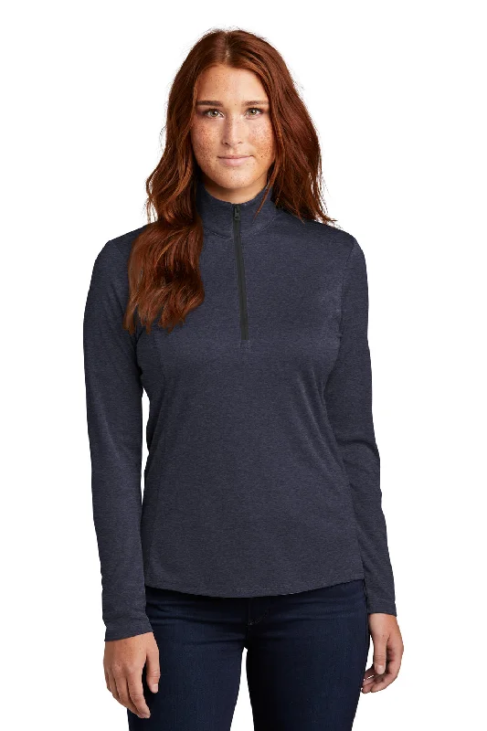 Women's Hooded Sweatshirts with Satin LiningSport-Tek Womens Endeavor Moisture Wicking 1/4 Zip Sweatshirt - Heather Deep Navy Blue