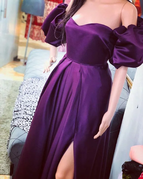 Women's Mandarin Collar DressesPurple evening dress party dress prom dress    S687