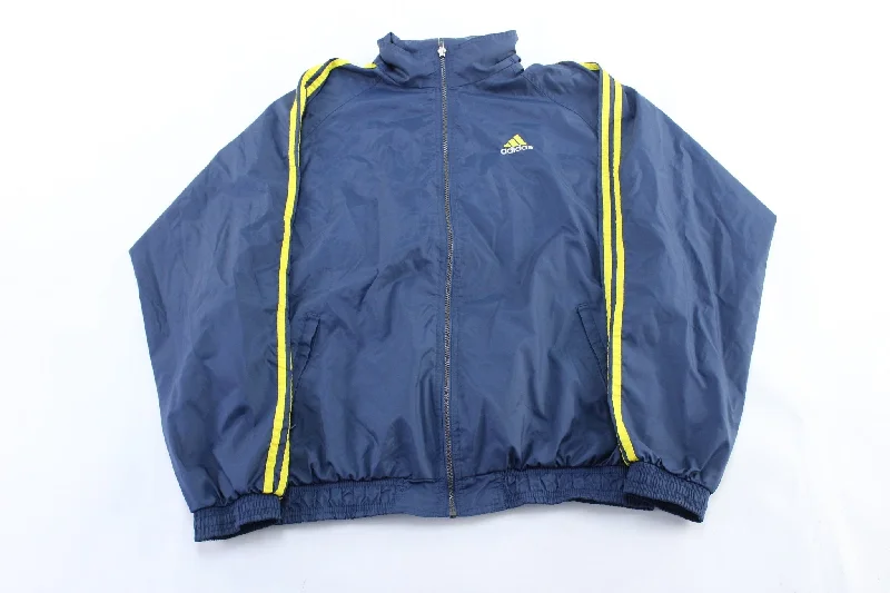 Women's Coats with Pockets90's Adidas Embroidered Logo Blue & Yellow Striped Zip Up Jacket