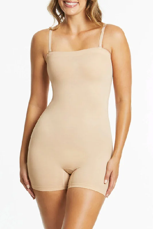 plus-size high-waisted thigh slimmerPowerlite Bandeau Bodysuit