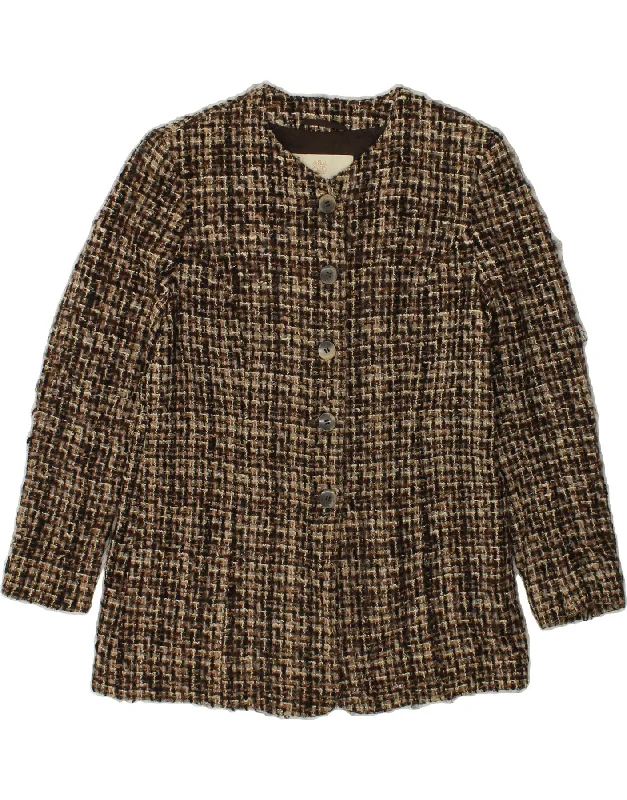 Women's Coats with HoodAQUASCUTUM Womens 5 Button Blazer Jacket UK 16 Large Brown Check