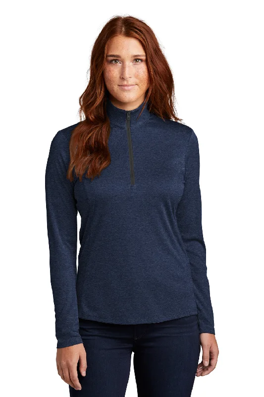 Women's Hooded Sweatshirts with Ribbed LiningSport-Tek Womens Endeavor Moisture Wicking 1/4 Zip Sweatshirt - Heather Dark Royal Blue