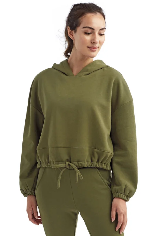 Women's Hooded Zip-Up SweatshirtsTriDri Womens Maria Cropped Hooded Sweatshirt Hoodie - Olive Green