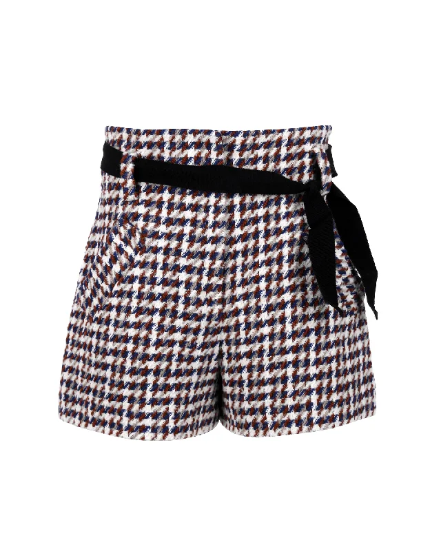 Women's Camping ShortsMaje High-Waisted Belted Shorts in Multicolor Cotton