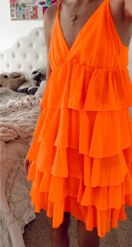 Women's Lapel Collar DressesCustom Made Orange Short Prom Party Dress       S959