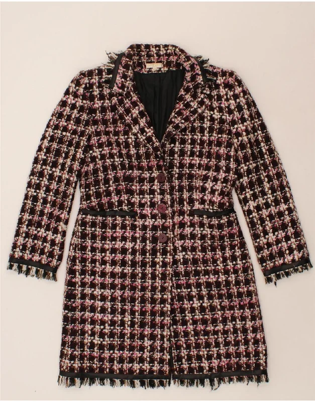 Women's Puffer CoatsKOOKAI Womens Overcoat IT 42 Medium Pink Check Wool