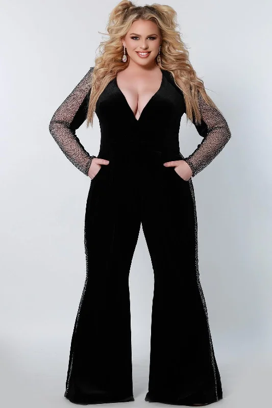 Women's Jumpsuits with Mandarin CollarSydneys Closet JK2207 Long Formal Stretch Velvet Jumpsuit