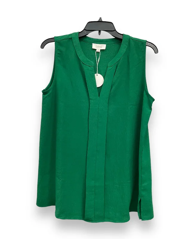 Women's Blouse with Shirt CollarGreen Blouse Sleeveless Oddi, Size S