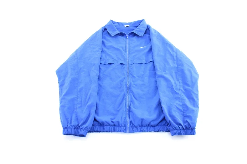 Women's Coats with PocketsY2K Nike Embroidered Logo Blue Zip Up Jacket