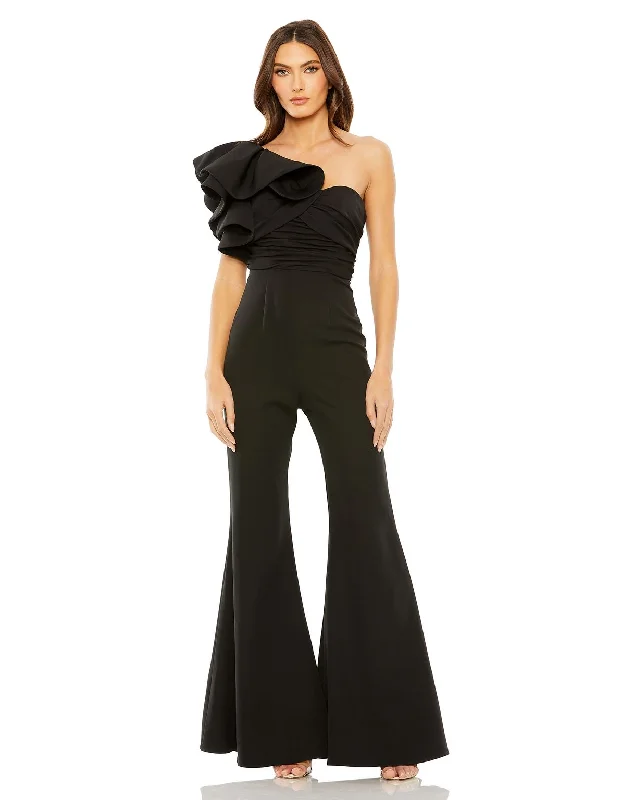 Women's Short-Sleeve JumpsuitsMac Duggal 27460 One Shoulder Ruffle Detail Flare Jumpsuit