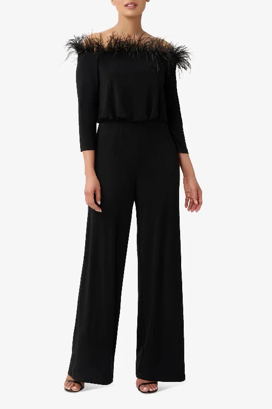 Women's Jumpsuits with Keyhole CollarAdrianna Papell AP1E210212 Off The Shoulder 3/4 Sleeves Formal Jumpsuit