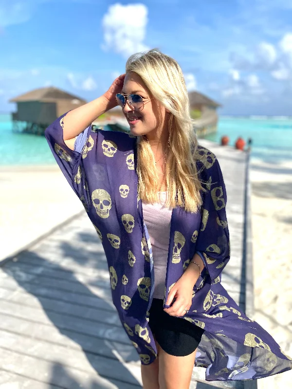 women's pajamas with a stylish cutPurple and gold skull Kimono – 2 Lengths