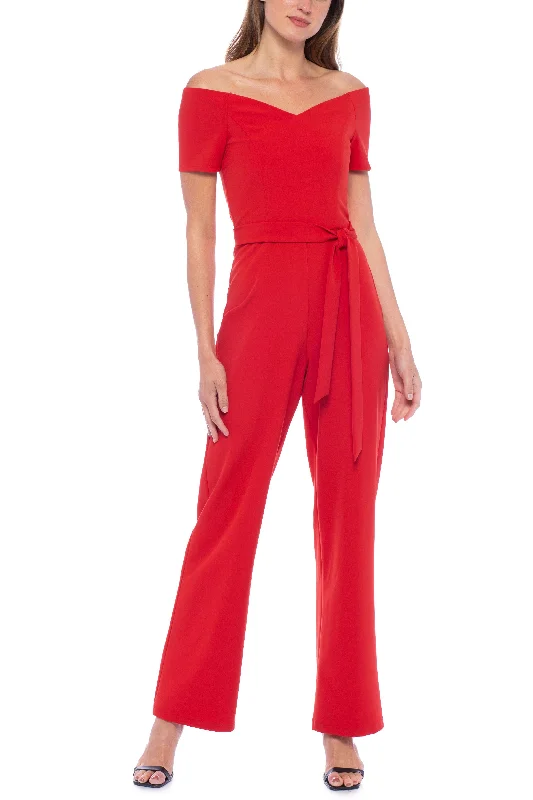 Women's Jumpsuits with Mandarin CollarMarina Off Shoulder Short Sleeve Crepe Jumpsuit