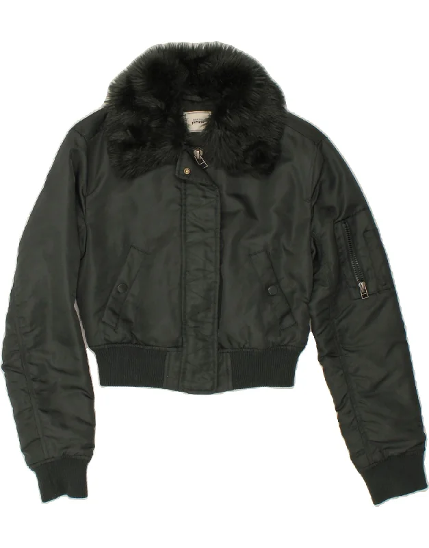 Women's Coats with Fur LiningPIMKIE Womens Crop Bomber Jacket UK 6 XS Green Nylon