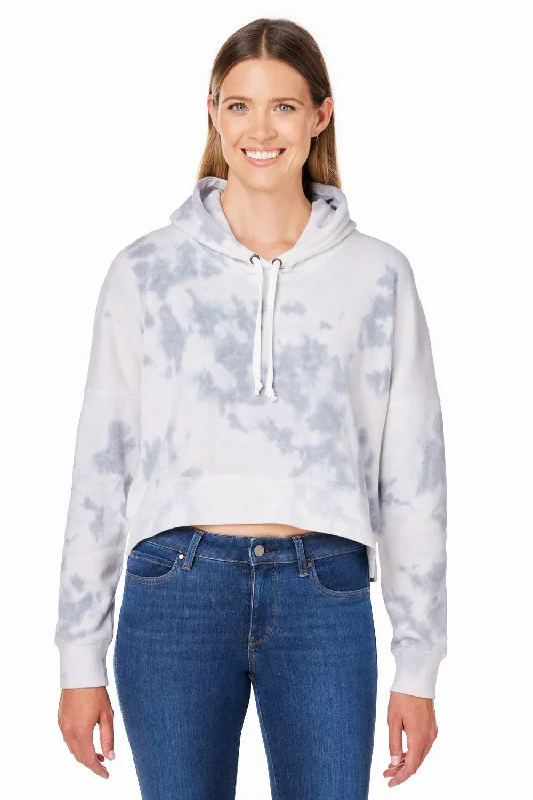 Women's Hooded Sweatshirts with Slant PocketsJ America Womens Cropped Hooded Sweatshirt Hoodie - Grey Tie Dye