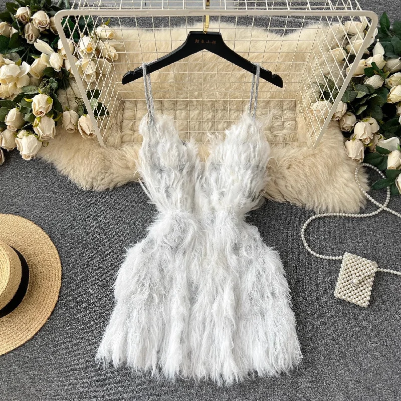 Women's Woven Skirtssuper fairy design feather tassel halter dress hot girl short skirt    S4536