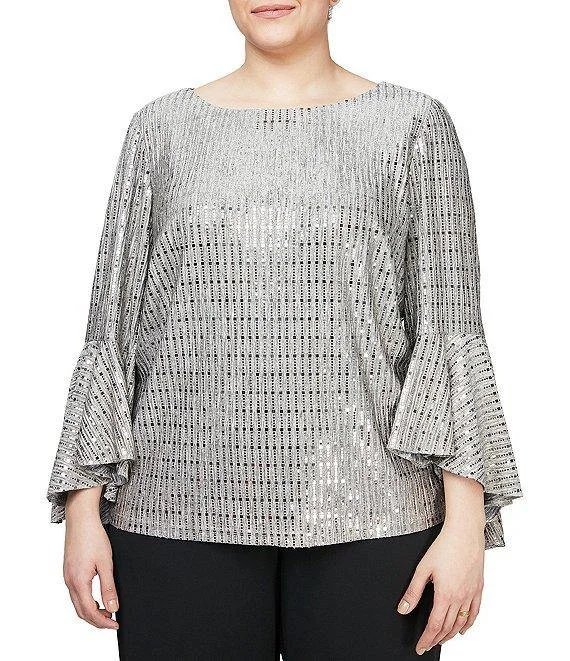 Women's Blouse with Puffed SleevesAlex Evenings AE8427574 Plus Size Bell Sleeve Blouse