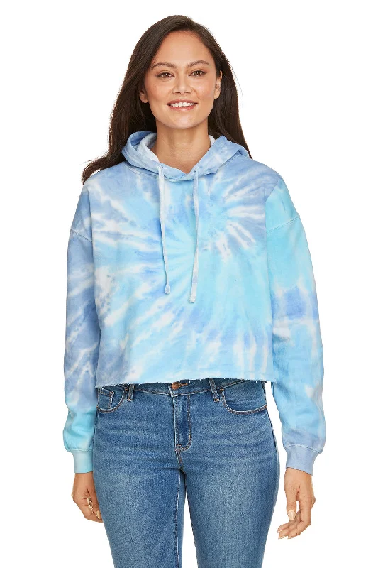 Women's Hooded Sweatshirts with Spandex LiningTie-Dye Womens Cropped Hooded Sweatshirt Hoodie - Lagoon