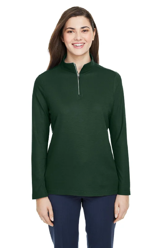 Women's Hooded Sweatshirts with Corduroy LiningCore 365 Womens Fusion ChromaSoft Performance Moisture Wicking Pique 1/4 Zip Sweatshirt - Forest Green