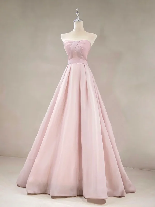 Women's Round-Neck DressesSIMPLE PINK LONG PROM DRESS, PINK FORMAL WEDDING PARTY DRESS     S1348