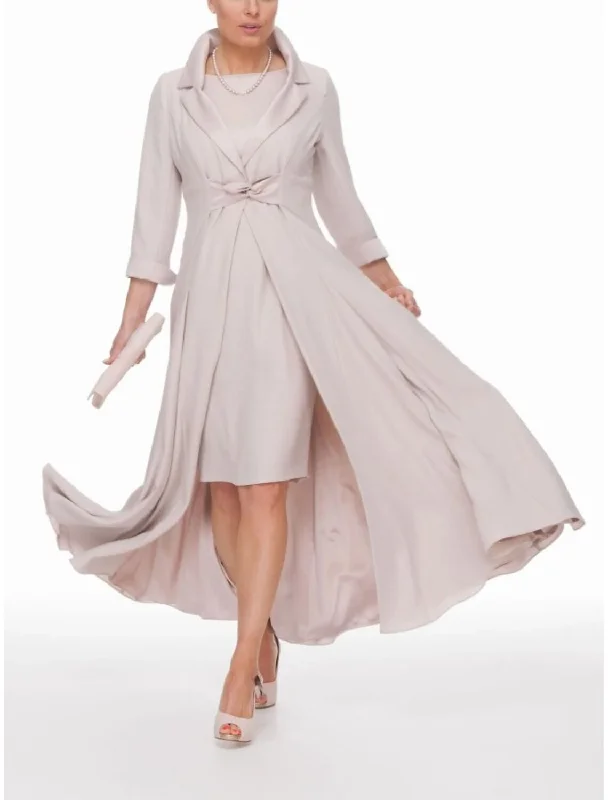 Women's Boat-Neck DressesTwo Piece Sheath / Column Mother of the Bride Dress Wedding Guest Party Elegant Winter With Jacket 3/4 Sleeve Shirt Collar Ankle Length Chiffon Pleats Solid Color