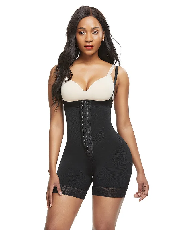 plus-size high-waisted thigh slimmerUnderbust Hook Body Shaper With Adjustable Straps and Zippered Crotch