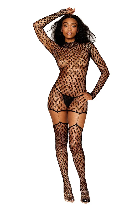 women's pajamas with hidden pocketsBodystocking Garter Dress - One Size - Black