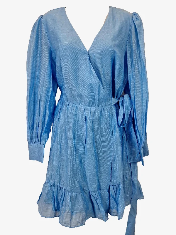 Women's Shirt Collar DressesPortmans Summer Blue Cocktail Wrap Mini Dress Size 12