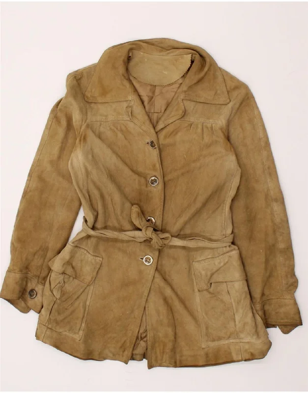 Women's Duffle CoatsVINTAGE Womens Suede Jacket IT 42 Medium Brown Leather