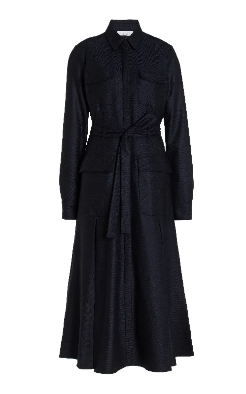 Women's Flared DressesRoe Shirtdress in Dark Navy Virgin Wool Cashmere Flannel