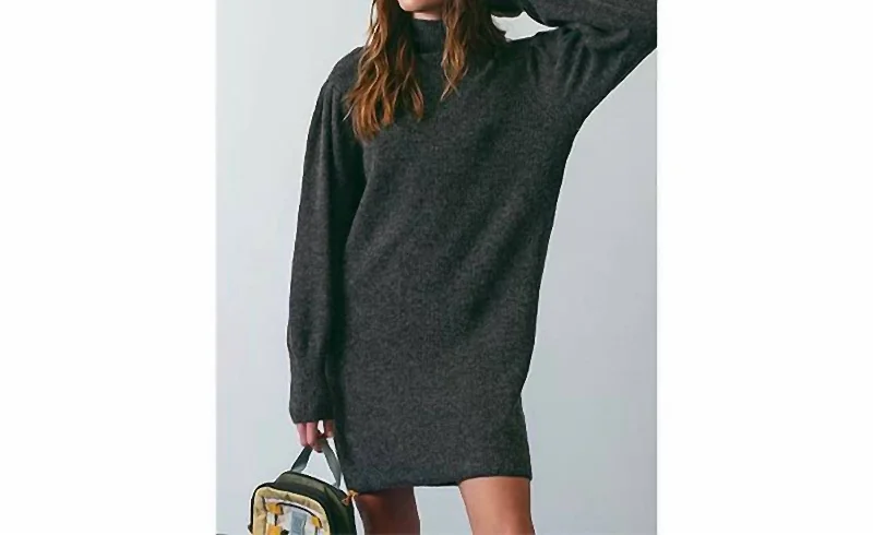 Women's Patterned SweatersMock Neck Sweater Dress In Charcoal