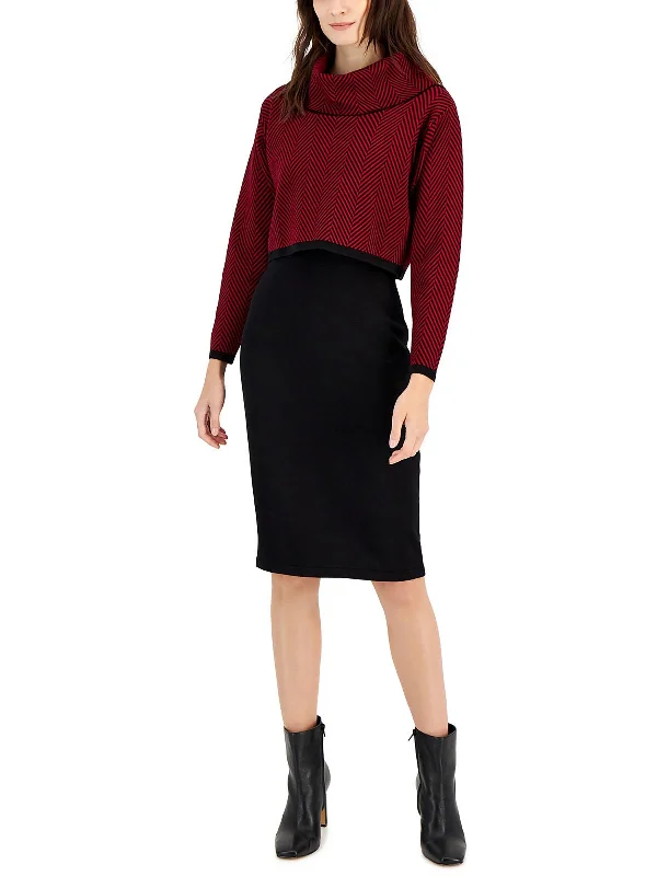 Women's Crop SweatersWomens Cowl Neck Layered Sweaterdress