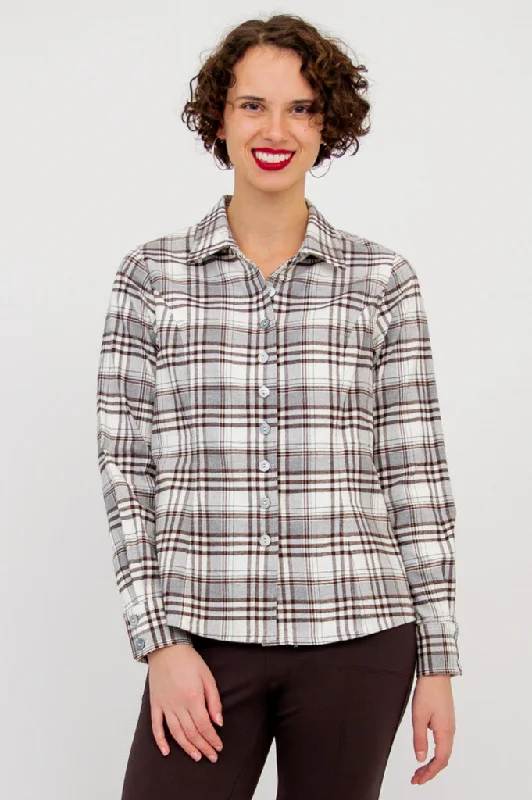 Women's Blouse with Wide CollarAlexis Top, Coffee Plaid , Cotton