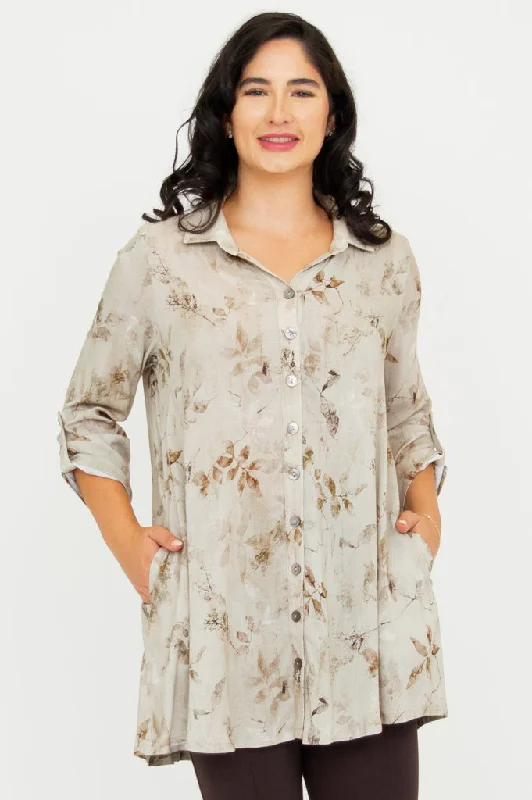 Women's Blouse with Shirt CollarCeline Tunic, Castle, Linen Bamboo