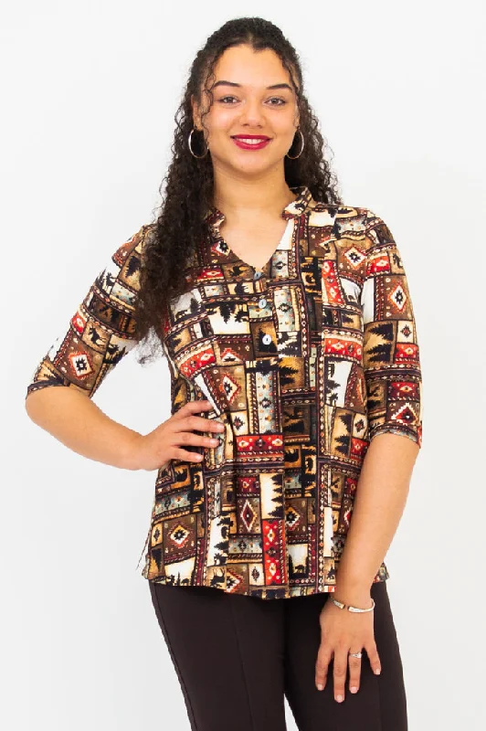 Women's Blouse with Shawl CollarEdwina Top, Arizona, Bamboo