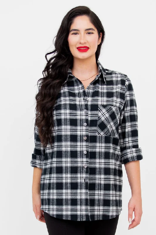 Women's Blouse with SequinsGeorgia Top, Basalt Plaid, Cotton