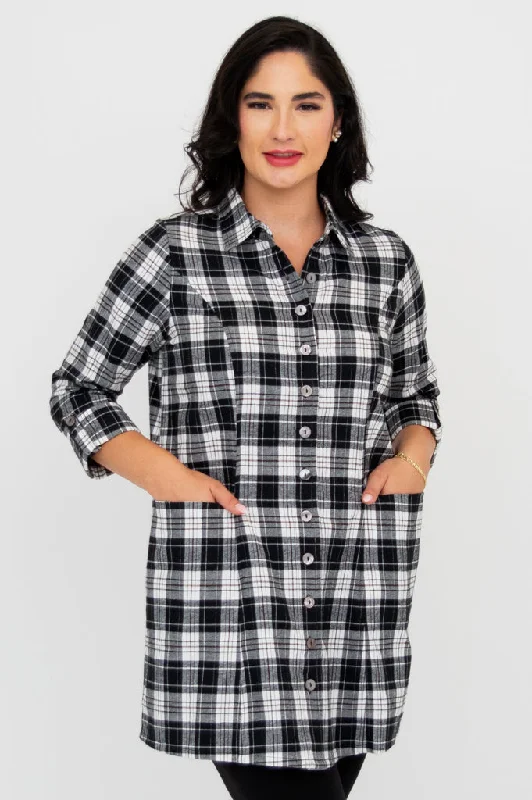 Women's Blouse with FrillsLarissa Tunic, Bobcat Plaid, Cotton