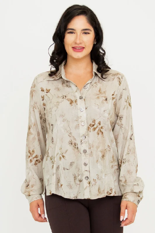 Women's Blouse with Square CollarLinzy Blouse, Castle, Linen Bamboo