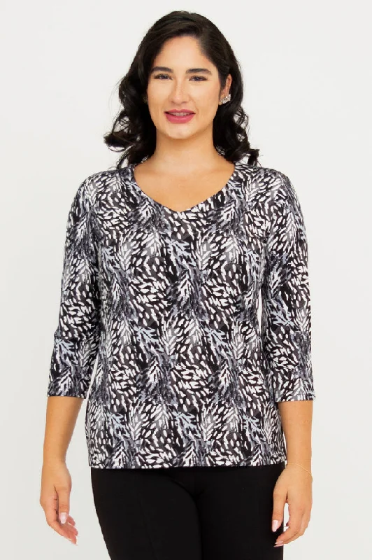 Women's Solid BlouseMia Top, Film Noir, Bamboo