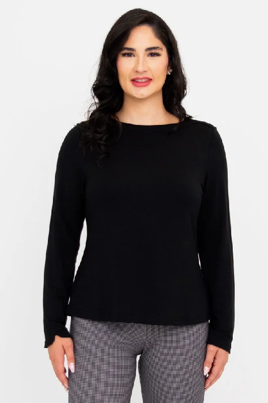 Women's Blouse with Straight HemMona Top, Black, Bamboo