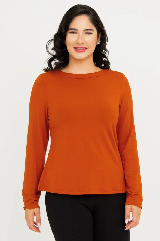 Women's Blouse with Sweetheart CollarMona Top, Copper, Bamboo