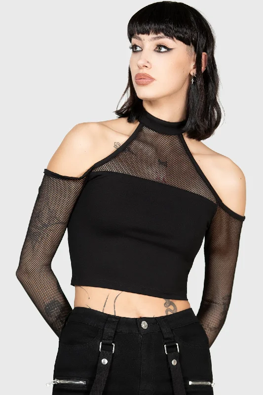 Women's Blouse with Shirt CollarNightcall Fishnet Top